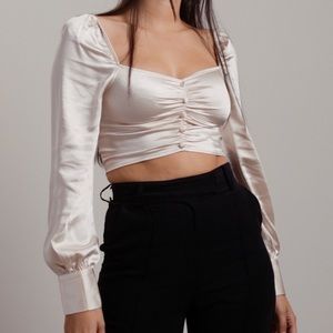 Pearl white satin crop top from TOBI